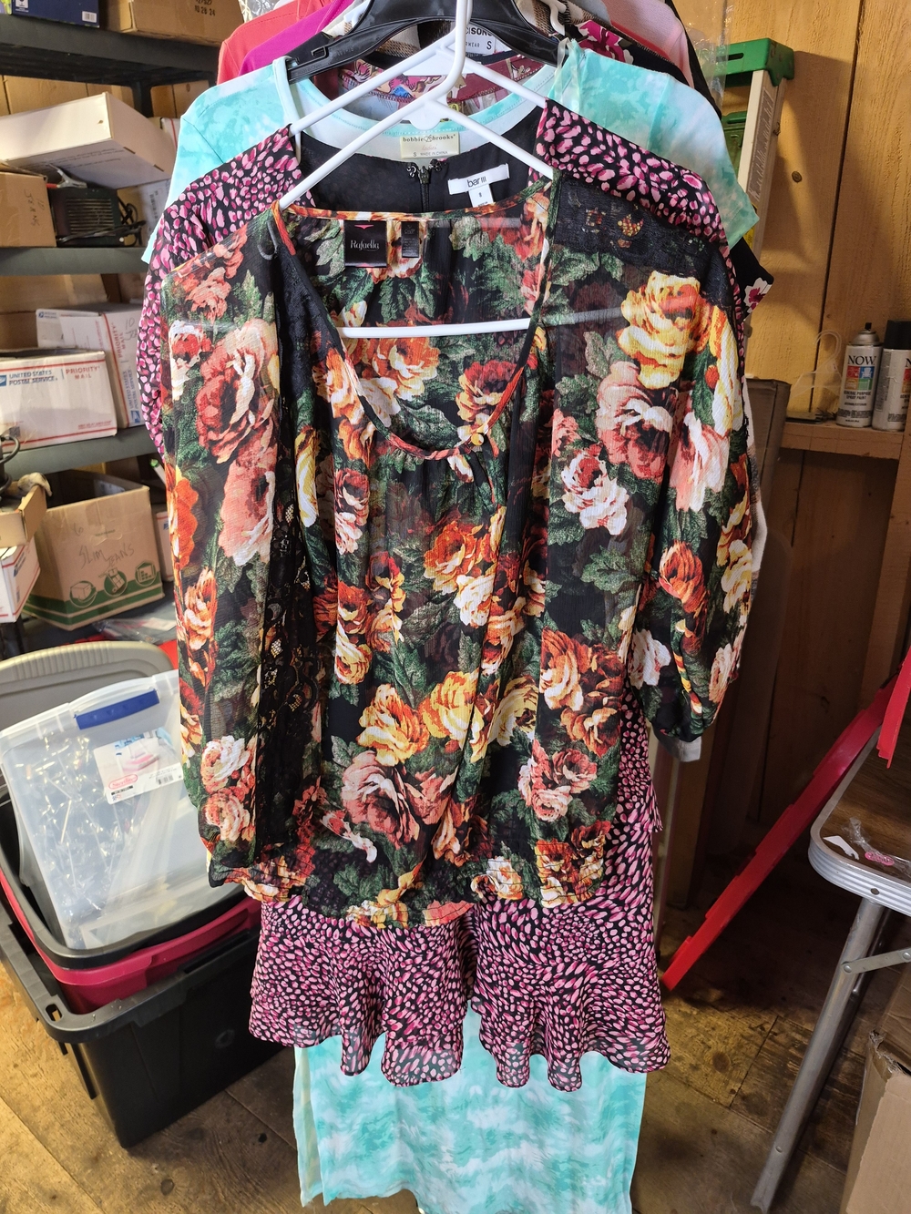 Rafaella Black Floral Lace-Trim Sheer Blouse Bin 54